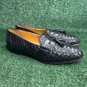 MEZLAN "Maui" Black Leather Woven Tassel Loafers Size 12 M Made in Spain